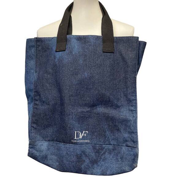 Diane Von Furstenberg In Style Floral Butterfly Stamp Denim Jean Tote Bag - Picture 5 of 7